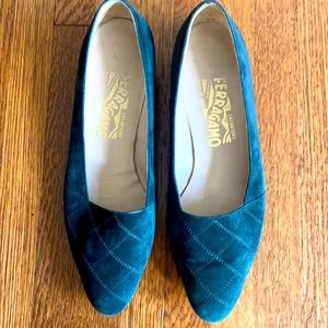 Salvatore Faerragamo Forrest Green Quilted Flats